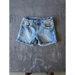 Miss Me Womens Studded Star Embellished Denim Shorts Light Wash M3144H Size 26
